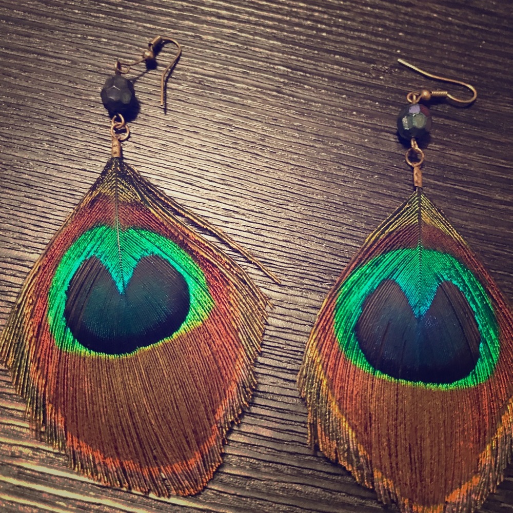 Peacock feather earrings